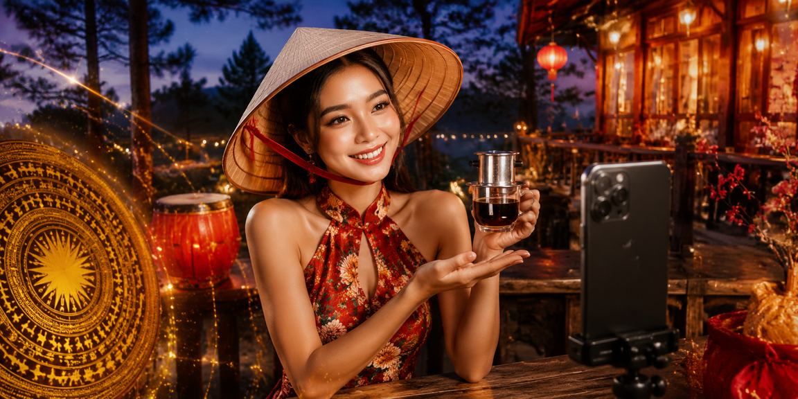 Người dùng trải nghiệm casino mobile tại Đà Lạt với nón lá