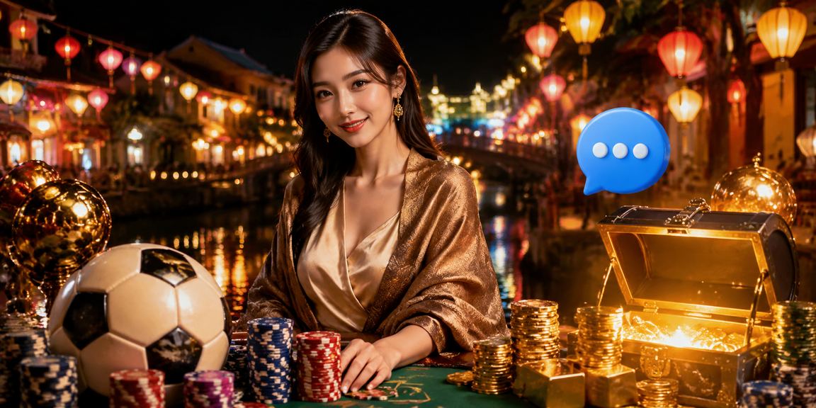 Người dùng đặt cược bóng đá dưới ánh đèn lồng Hội An về đêm